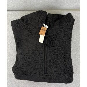 PINK Victoria Secret Black Sherpa Quarter Zip‎ Pullover Hoodie Sweatshirt Large